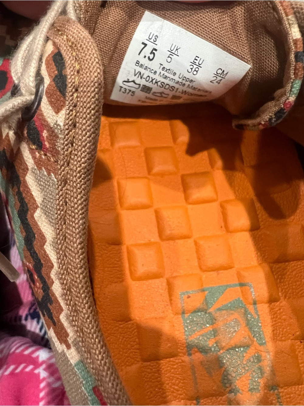 Vans Women’s Aztec Pattern Canvas Sneakers in Tan, Cream, Teal & Coral - Picture 5 of 5
